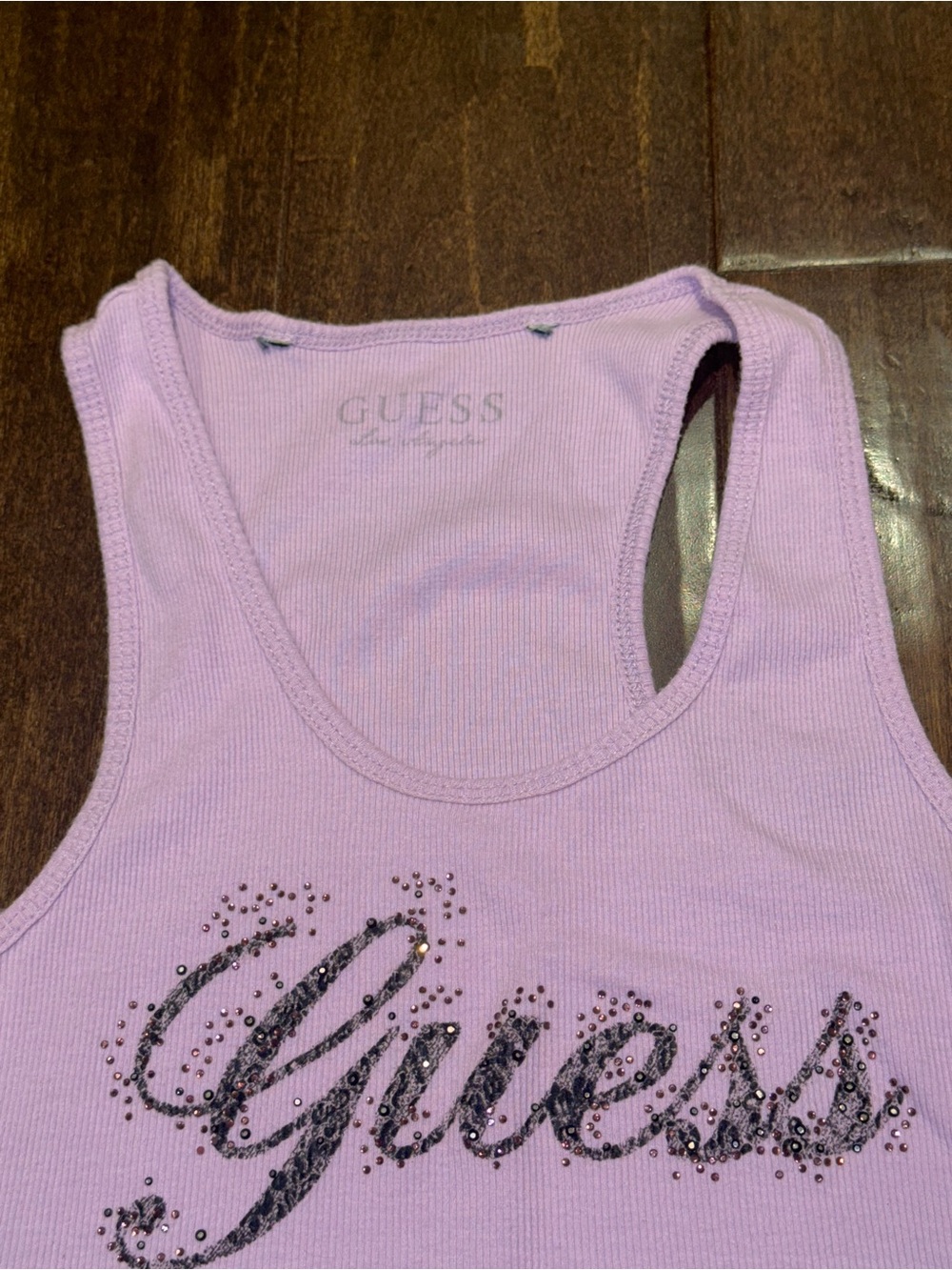 Guess Lilac Rhinestone Script Tank Top - Picture 3 of 4